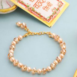 NVR Women Gold Toned Artificial Beads Wraparound Rakhi with Roli Chawal Chandan & Mishri-image-24