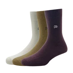 Peter England Men Cream & Khaki Pack of 3 Cotton Full Length Socks-image-26