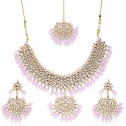 Peora Gold-Plated Kundan & Beads Studded Jewellery Set-image-23