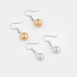 TOTAPARI Set of 2 Silver-Plated Pearls Beaded Circular Drop Earrings-16