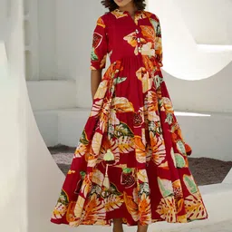 FLAVIA CREATION Women Tropical Printed Mandarin Collar Maxi Dress-picture-6