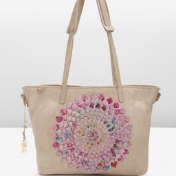 ART N VINTAGE Floral Textured Leather Shopper Tote Bag-46