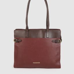Hidesign Burgundy Leather Oversized Structured Shoulder Bag-image-2