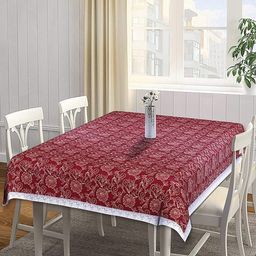 CASA-NEST Red Floral Printed Rectangle 4-Seater Table Cover-18