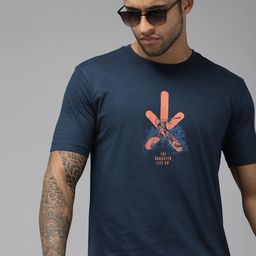 Roadster Men Navy Blue Biker Printed Pure Cotton T-shirt-picture-28