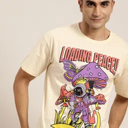 HERE&NOW Pure Cotton Graphic Printed Drop-Shoulder Sleeves T-shirt-picture-16