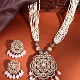 ADIVA Gold-Plated Kundan Studded & Pearl Beads Jewellery Set-image-31