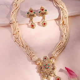 ADIVA 22K Gold-Plated Kundan Studded & Beaded Jewellery Set-image-74