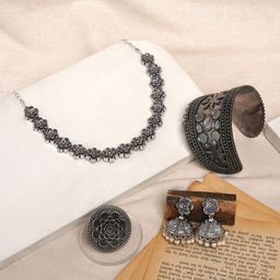 TEEJH Silver-Plated Anantapur Oxidised Beaded Jewellery Set-23