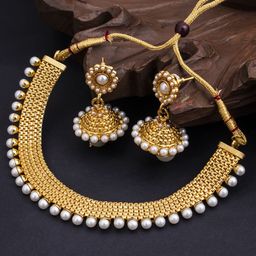Sukkhi Gold-Plated & White Pearl Beaded Choker Jewellery Set-image-67