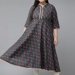 YASH GALLERY Women Grey Floral Printed Floral Kurta-image-77