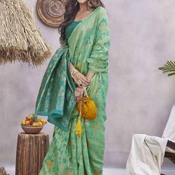 Ariya Prints Floral Printed Woven Design Zari Banarasi Saree-image-68
