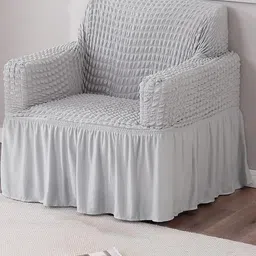 HOKIPO Grey Self Design Stretchable Bubble Sofa Frill Cover With Arms-69