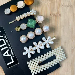 LAIDA Women Gold-Toned & Pink Set of 6 Embellished Alligator Hair Clip-image-48