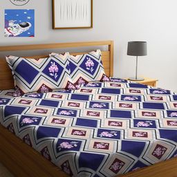 KLOTTHE Blue Set of Printed 210 TC Cotton 2 King Bedsheet with 4 Pillow Covers-13