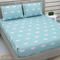 DREAM WEAVERZ Sea Green Pure Cotton 220 TC Double Queen Bedsheet with 2 Pillow Covers-image-32