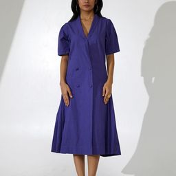 indy Raaga Shawl Collar Puff Sleeves Gathered Cotton Blazer Dress-image-1