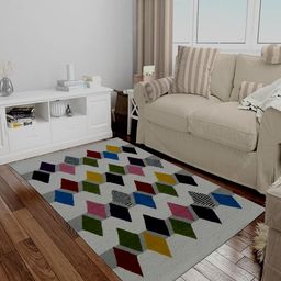 MRIC White Geometric Hand-Tufted Rectangular Woollen Carpet-25