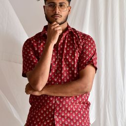 Sundarii Comfort Floral Printed Short Sleeves Cotton Casual Shirt-image-74
