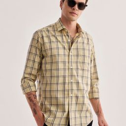 Red Flame Buffalo Checked Spread Collar Twill Cotton Casual Shirt-image-5