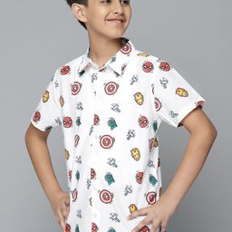 YK Marvel Boys White & Red Avengers Print Pure Cotton Casual Shirt-image-73