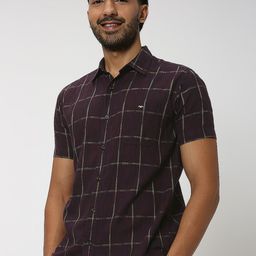 Mufti Slim Fit Windowpane Checks Checked Pure Cotton Casual Shirt-image-79