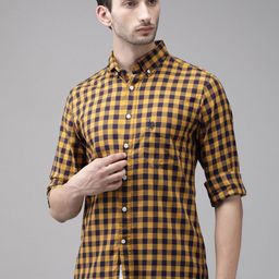 U. S. Polo Assn. Men Mustard Opaque Checked Pure Cotton Casual Shirt-image-56