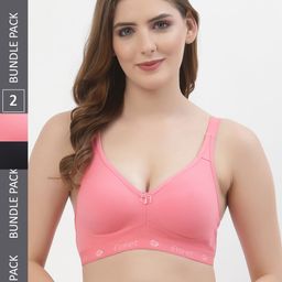 Floret Pack of 2 Pink & Navy Blue Solid Non-Wired Non Padded T-shirt Bra T3050-1