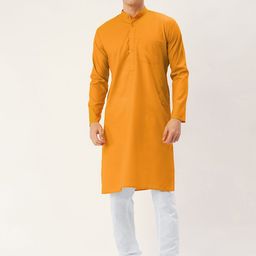Jompers Men Mustard Yellow Solid Regular Pure Cotton Pocket Kurta with Churidar-18