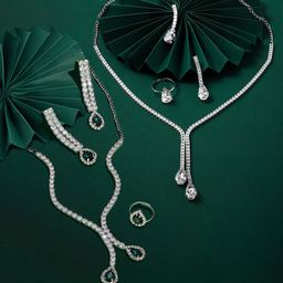Zaveri Pearls Set Of 2 Sliver Plated Austrian Diamond Stone Studded Jewellery Set-0