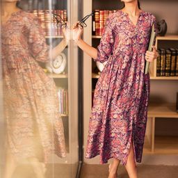 Libas Women Floral Printed Gathered Or Pleated A-Line Dress-picture-14