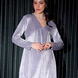 Freehand by The Indian Garage Co V-Neck Velvet A-Line Dress-image-31