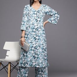 Varanga Women Floral Printed Regular Silk Crepe Kurta with Trousers-picture-43