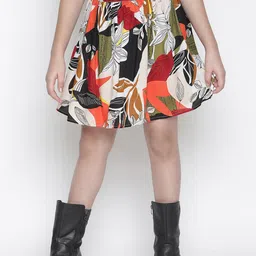 Oxolloxo Girls Multicoloured Tropical  Printed A-Line Skirt-image-71