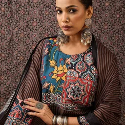 Indo Era Women Ethnic Motifs Printed Regular Sequinned Pure Cotton Kurta with Trousers & With Dupatta-image-42
