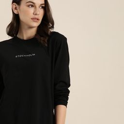 DILLINGER Women Black Printed Round Neck Oversized T-shirt-image-75