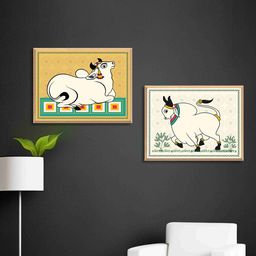 Aura White & Cream-Coloured 2 Pieces Abstract Paintings Wall Arts-0