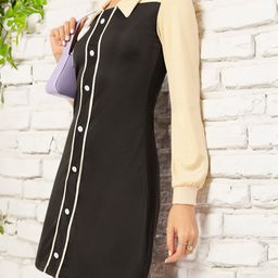DressBerry Soft Grunge Glam Colourblocked Sheath Mini Dress-image-61