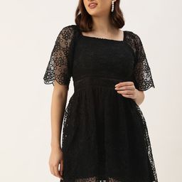 ROVING MODE Floral Embroidered Flared Sleeves Fit & Flare Mini Dress-64