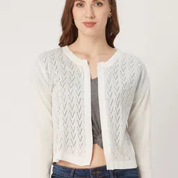 Style Quotient Women Off-White Self Design Open Front Shrug-7