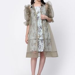 LELA Women Floral Longline Organza Open Front Shrug-22