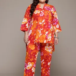 Readiprint Fashions Plus Size Floral Printed Pure Cotton Tunic With Trousers-image-4