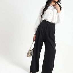 Sera Women Smart Flared High-Rise Pleated Korean Pants With Belt-image-47