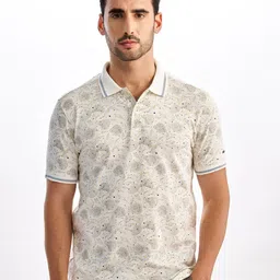 Red Flame Men Floral Printed Polo Collar Tropical Pockets T-shirt-image-77