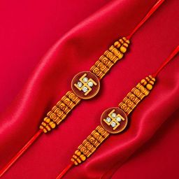 ADIVA Set Of 2 Cubic Zirconia-Studded Swastika Symbol Rakhi Set-image-30