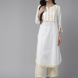 ADA Ethnic Motifs Embroidered Chikankari Cotton Kurta-image-42