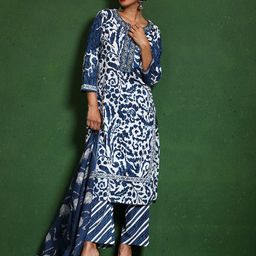 Varanga Women Printed Regular Thread Work Pure Cotton Kurta with Trousers & With Dupatta-picture-54