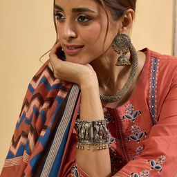 Indo Era Women Floral Embroidered Regular Pure Cotton Kurta with Trousers & Dupatta-image-16