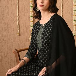 Anouk Women Ethnic Motifs Printed Regular Pure Cotton Kurta with Trousers & With Dupatta-6