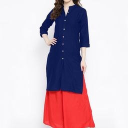 Vastraa Fusion Women Blue Solid Straight Pure Cotton Kurta-52